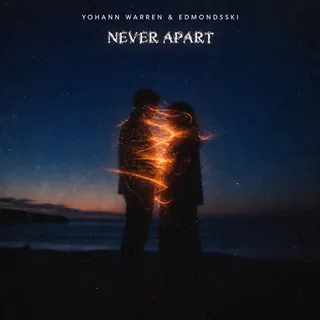 Cover art for Never Apart: two silhouettes embracing at dusk, wrapped in light